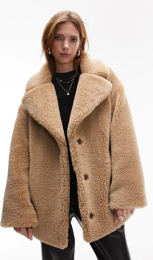 Topshop Borg Notch Collar Faux Shearling Coat | Nordstrom | Nordstrom