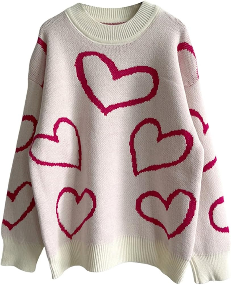 Valentine Sweaters for Women Heart Crochet Fashion Crewneck Blouse Tops Teen Girl Winter Warm Jum... | Amazon (US)