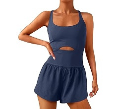 Wenlia Women Workout Romper Onesie with Padded Bras Sleeveless One Piece Outfits Shorts Atheletic... | Amazon (US)