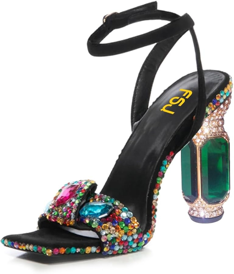 FSJ Women Open Toe Stylish Sandals Ankle Strap Chunky Block High Thick Heels Wedding Party Ballro... | Amazon (US)