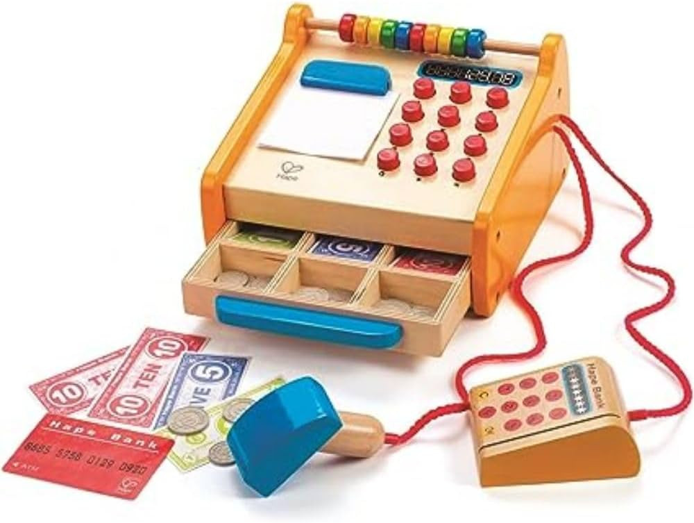 Hape Checkout Register Kid's Wooden Pretend Play Set Yellow, L: 7.6, W: 7.9, H: 4.8 inch | Amazon (US)