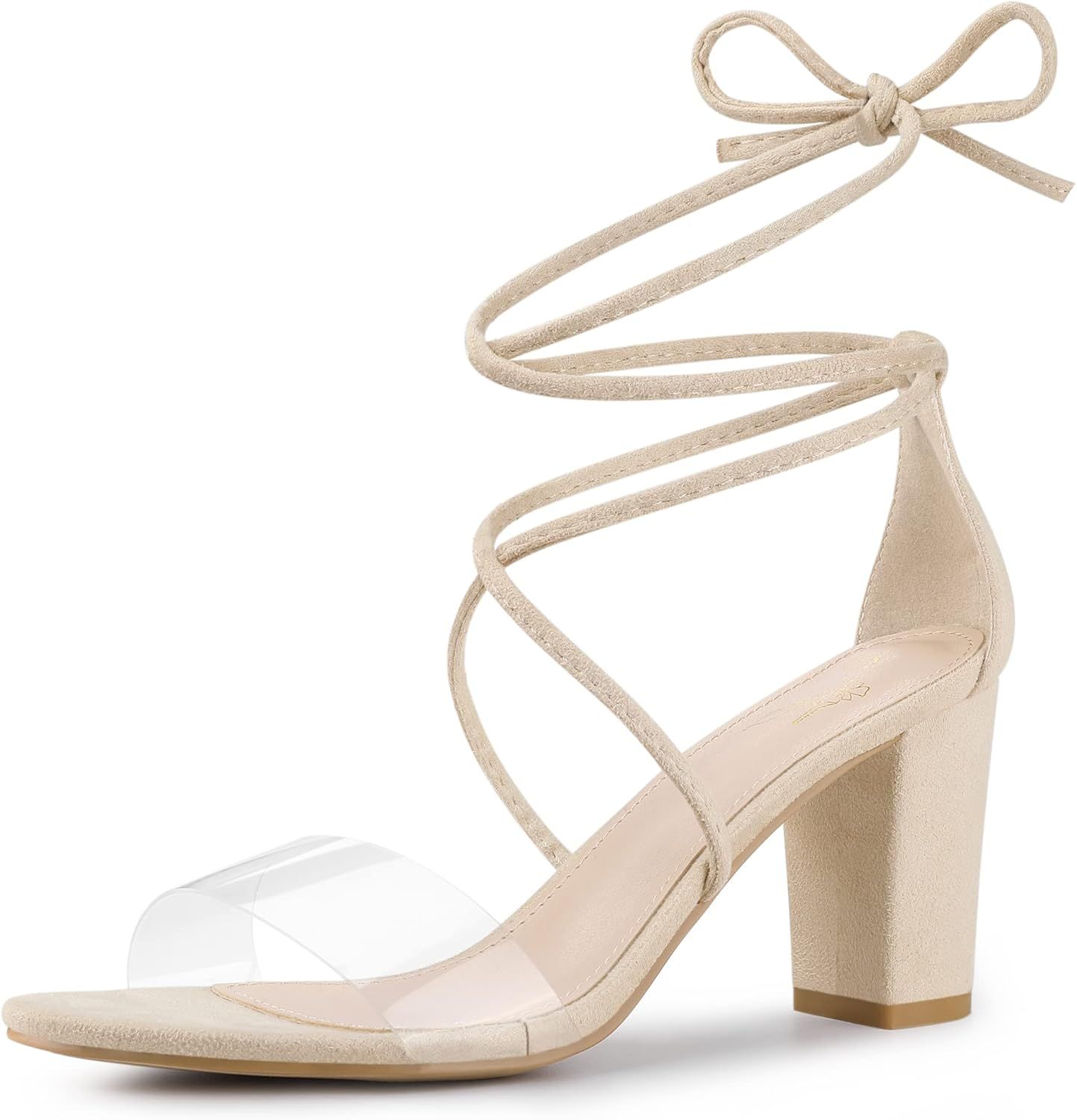 Perphy Lace Up Clear Strap Strappy Chunky Heel Sandals for Women | Amazon (US)