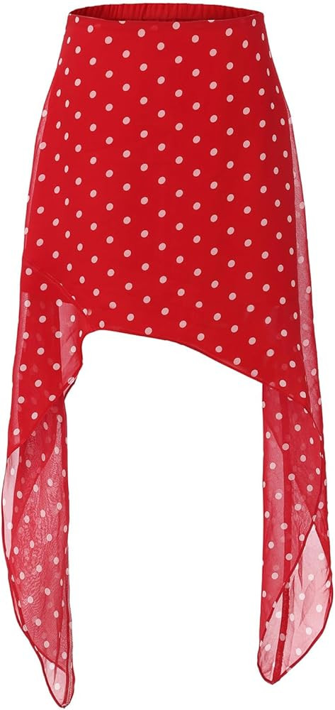 EXLURA Women Summer Boho Skirts Polka Dot Asymmetrical Midi Skirt Y2K Elastic Waist Flowy Skirts ... | Amazon (US)