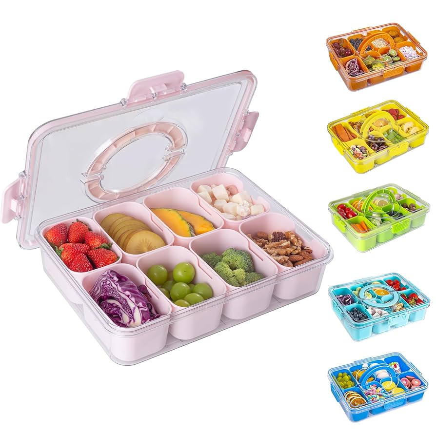 Divided Snack Serving Tray with Lid and Handle Travel Snackle Charcuterie Container Portable Stor... | Amazon (US)