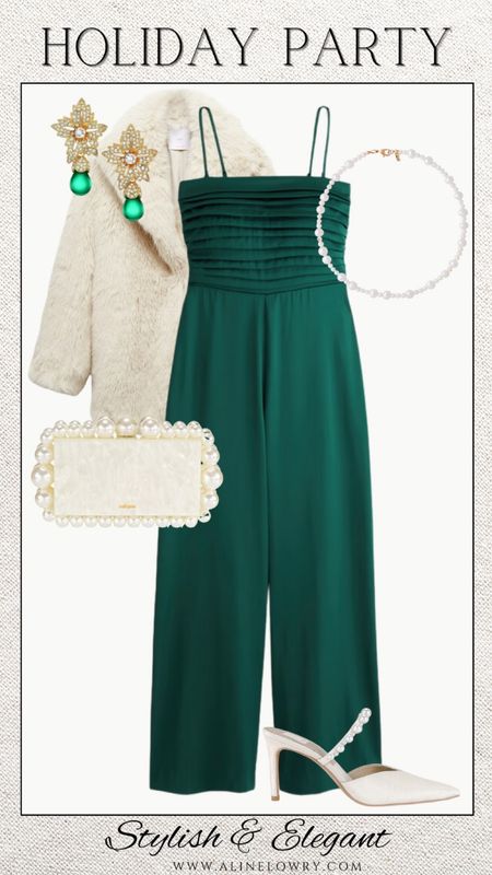 Holiday party outfit very stylish and elegant jumpsuit, the best accessories for Christmas. 

#LTKHoliday #LTKparties