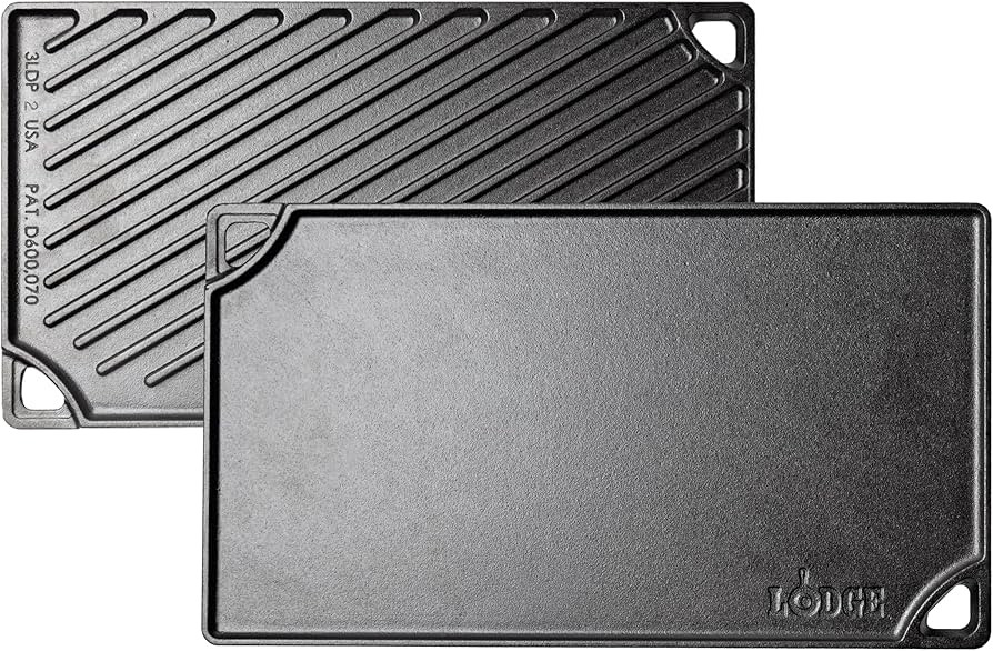 Lodge Reversible Cast Iron Grill/Griddle Pan 16.75 x 9.5 - Pre-Seasoned Dual-Sided Double Burner ... | Amazon (US)