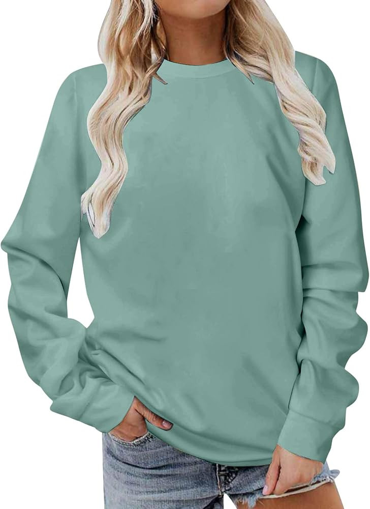 Sweatshirt for Women Long Sleeve Simple Solid Color Hoodies Sweatshirts Casual Loose Trendy Pullo... | Amazon (US)