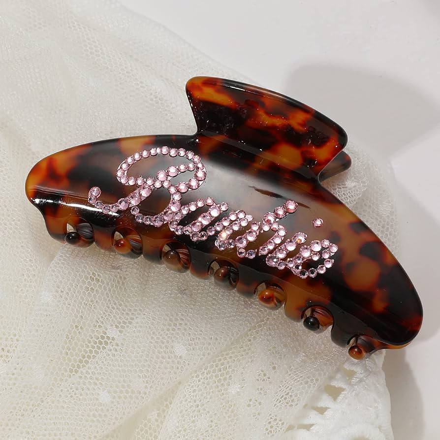 Personalized Rhinestone Hair Claw Barrettes - Custom Name/Number, French Design Cellulose Acetate... | Amazon (US)