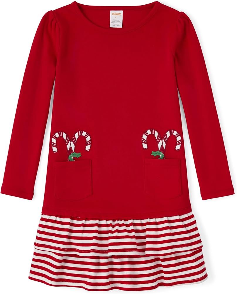 Amazon.com: Gymboree Girls and Toddler Long Sleeve Knit Casual Dresses, Holiday Exp Red/Candy Can... | Amazon (US)