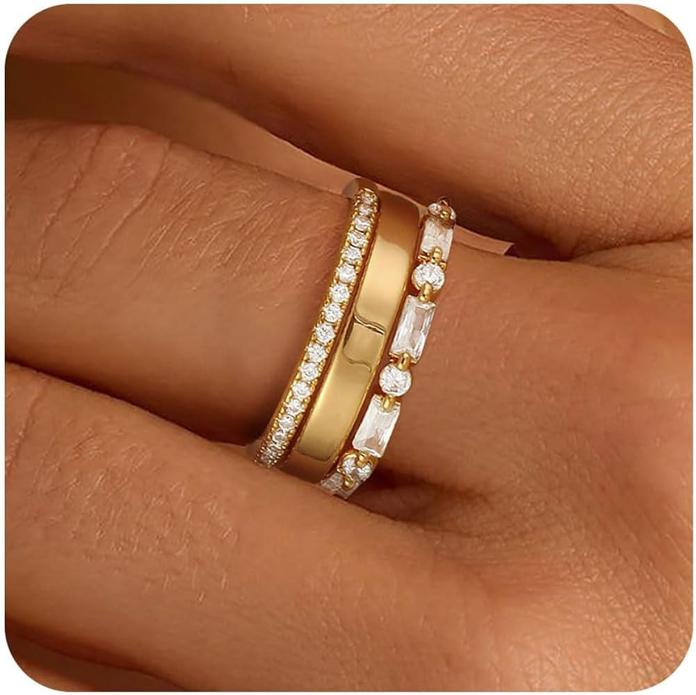FUNEIA Stackable Gold Rings for Women Non Tarnish Chunky 14K Gold Plated Rings that Don't Tarnish... | Amazon (US)
