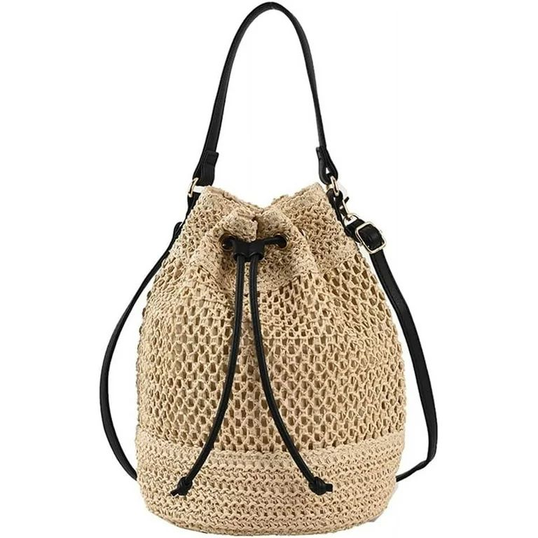 CHUNTIAN Straw Bag for Women Beach Tote Bag Straw Purse Drawstring Bucket Bag Shoulder Woven Cros... | Walmart (US)