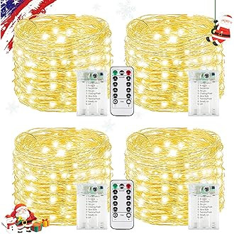 4Pack 80FT 240LED Fairy Lights Battery Operated with Remote & Timer | 8 Modes Twinkle String Ligh... | Amazon (US)