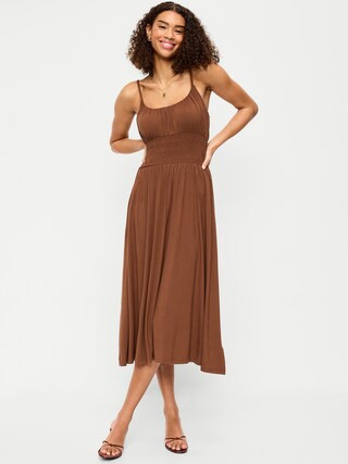 Fit & Flare Jersey Smocked-Waist Midi Dress | Old Navy (US)