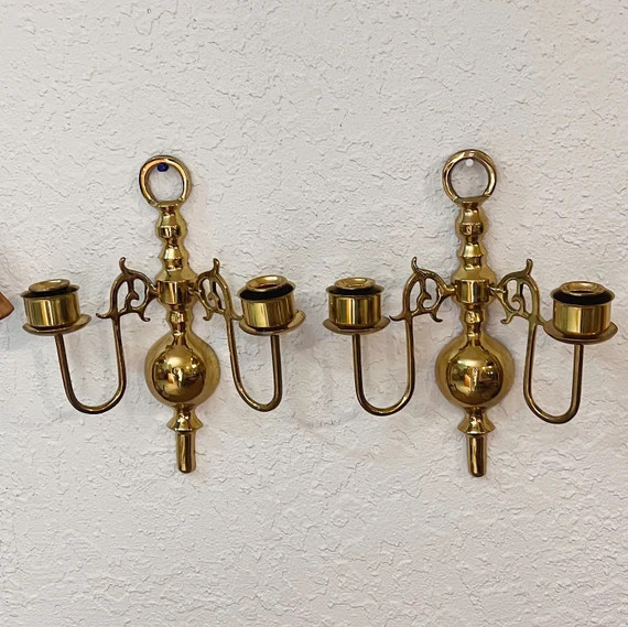 Vintage Mid 20th Century Gold Brass Double Candlestick Holder - Etsy | Etsy (US)