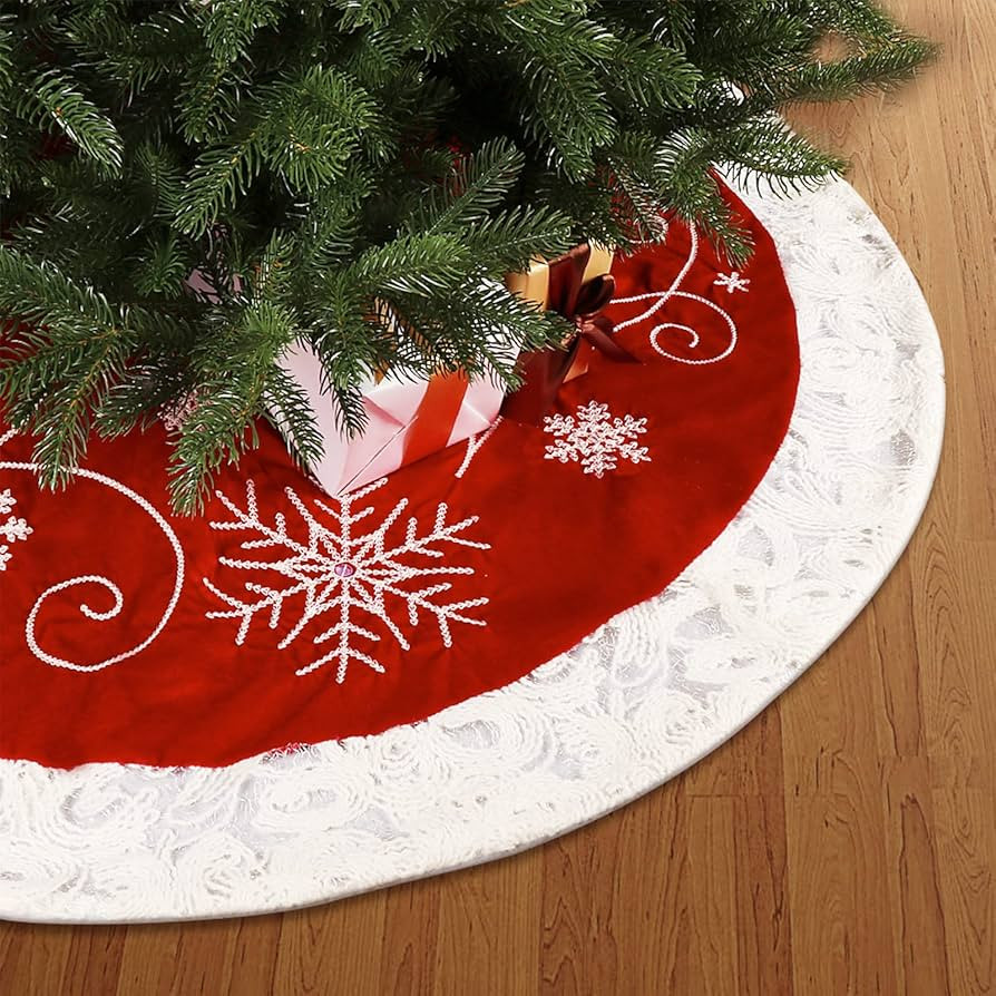Christmas Tree Skirt 48 Inch with Snowflake Pattern fit 4-9 ft Christmas Tree Xmas Decorations Ch... | Amazon (US)