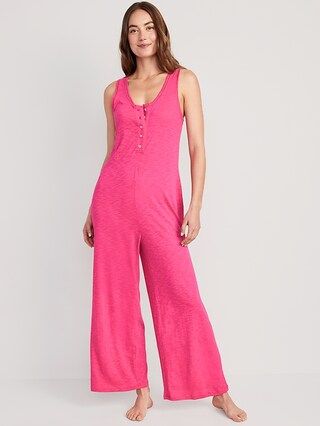 Sleeveless Sunday Sleep Floral Slub-Knit Henley Jumpsuit for Women | Old Navy (US)