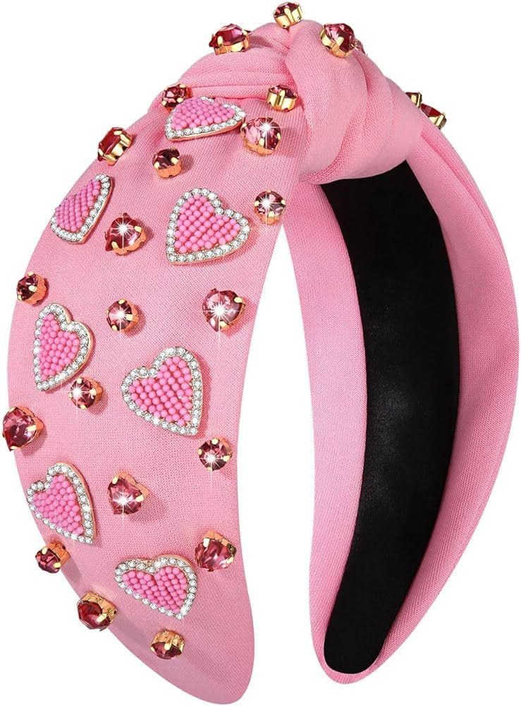 YAHPERN Valentine’s Day Headband for Women Red Pink Heart Knotted Headband Jeweled Rhinestone C... | Amazon (US)