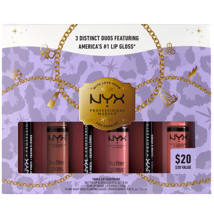 NYX Professional Makeup Butter Lip Gloss & Slim Lip Liner Holiday Vault Gift Set - 6pc | Target