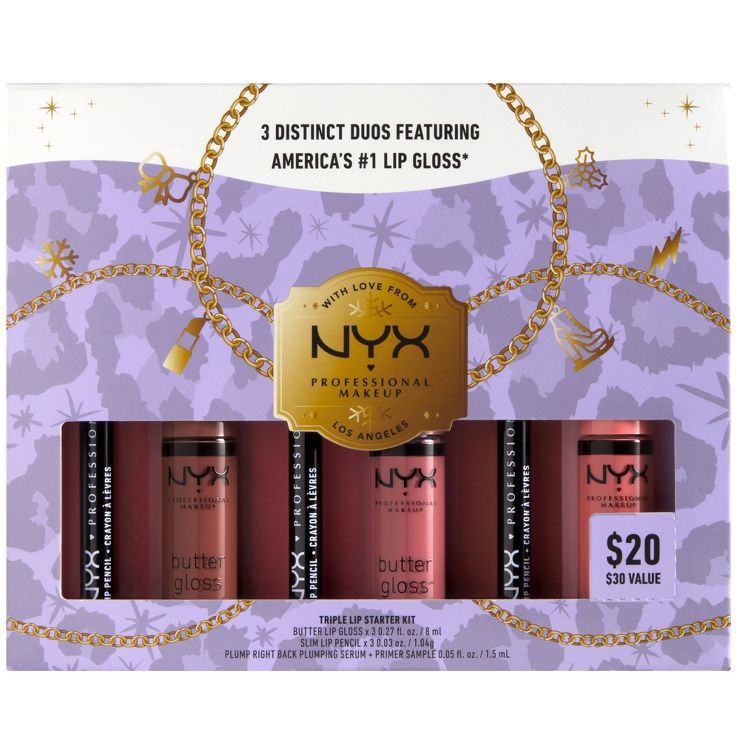 NYX Professional Makeup Butter Lip Gloss &#38; Slim Lip Liner Holiday Vault Gift Set - 6pc | Target
