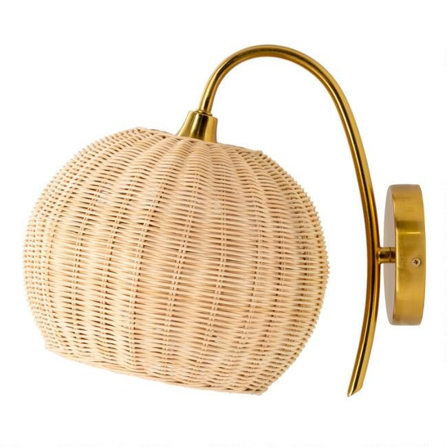 Gold and Rattan Globe Mina Wall Sconce | World Market
