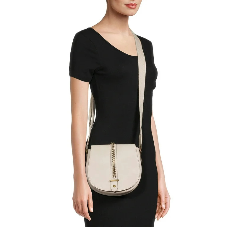 Time and Tru Women's Faux Leather Emery Crossbody Handbag Beige | Walmart (US)