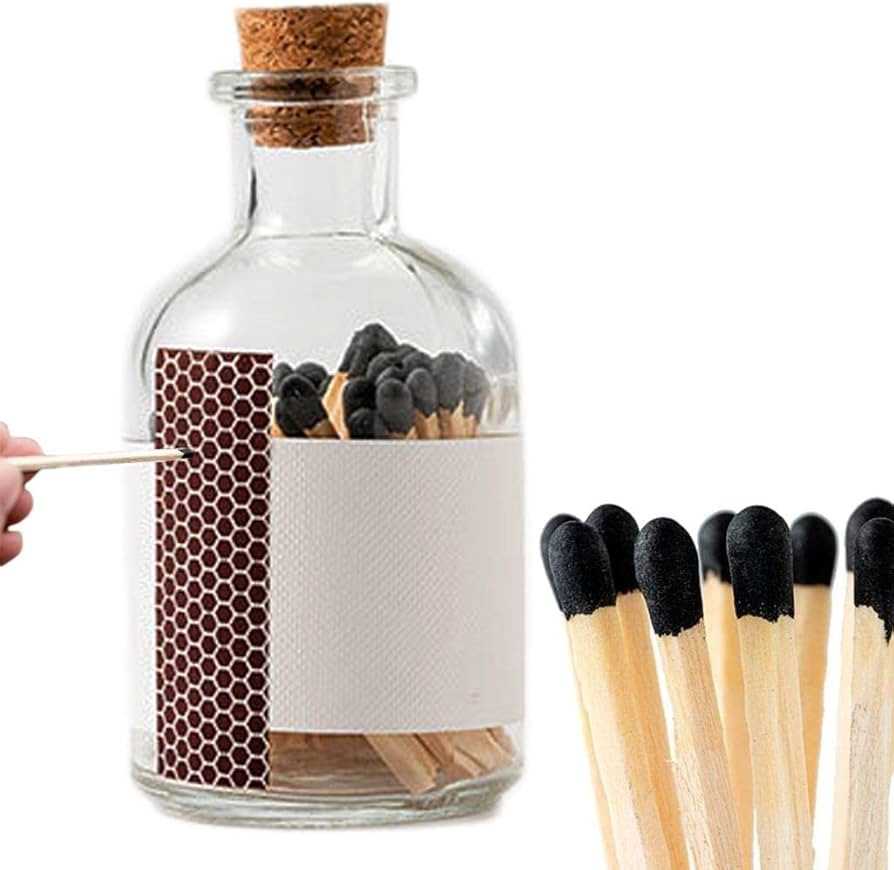 50Pcs Black Decorative Matches with Striker Paper in Apothecary Glass Jar-2.6in Small Wooden Repl... | Amazon (CA)