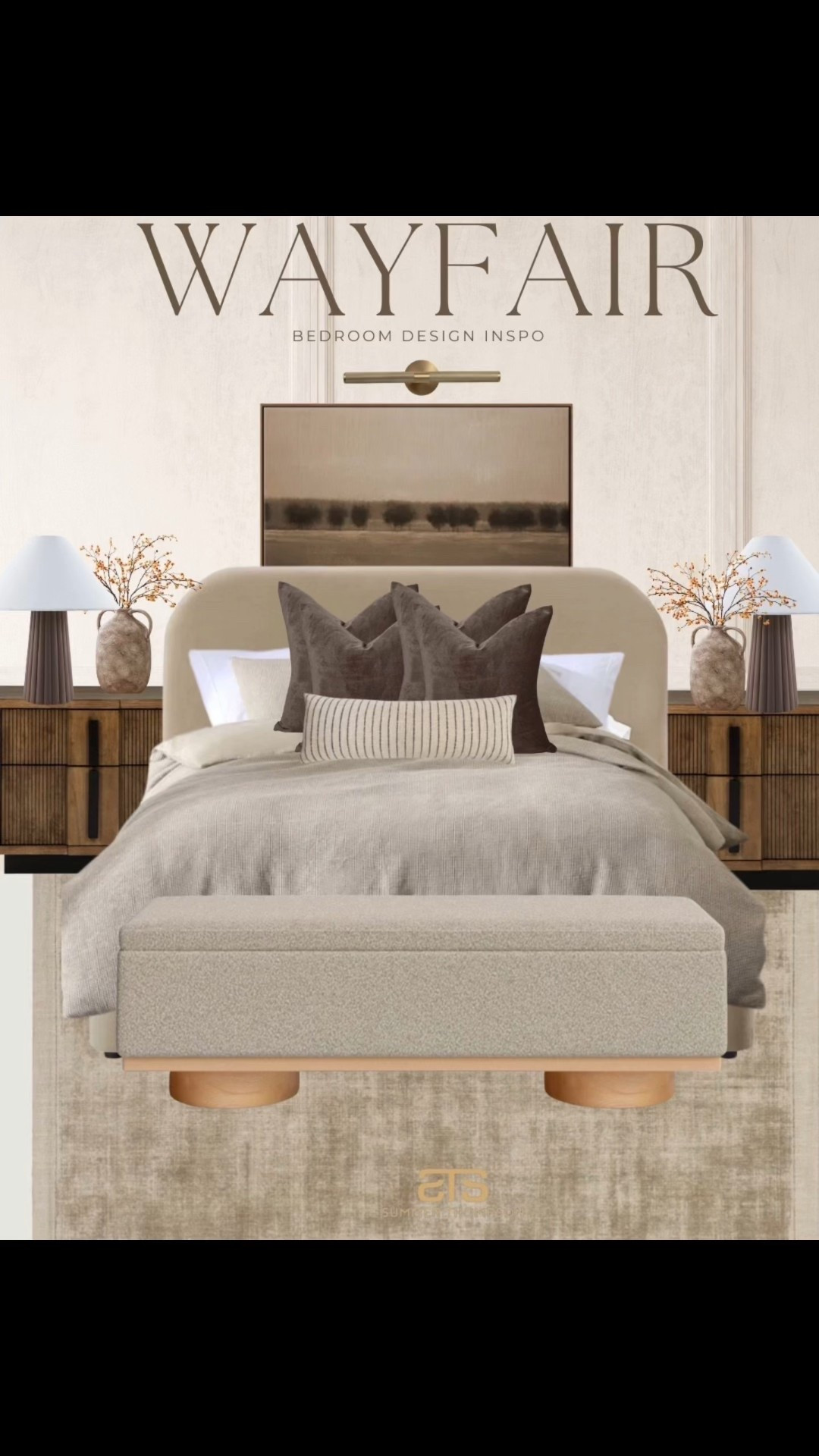 Warm neutrals and soft textures for a cozy bedroom.

Upholstered bed. Wood nightstands. Table lamps. Neutral bedding. Textured pillows. Bench. Abstract art. Warm-toned rug.

#BedroomDesign #CozyHomeStyle #HomeDecorInspo #ModernClassic #WayfairFinds

 

#LTKStyleTip #LTKHome