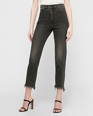 Super High Waisted Original Black Frayed Hem Mom Jeans, Women's Size:8 | Express