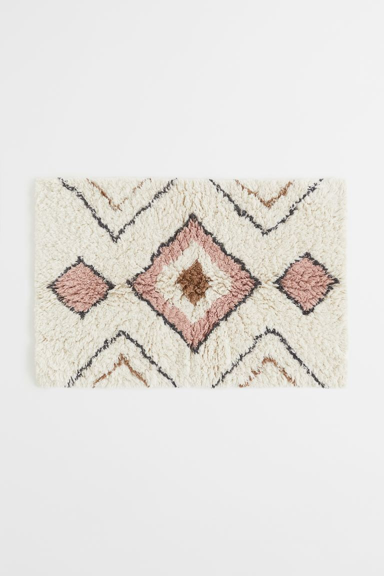 Thick Pile Bath Mat - Natural white/patterned - Home All | H&M US | H&M (US + CA)