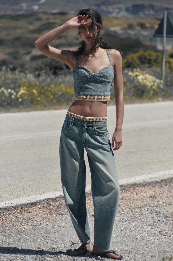 Z1975 COMBINATION CROCHET DENIM TOP | Zara US