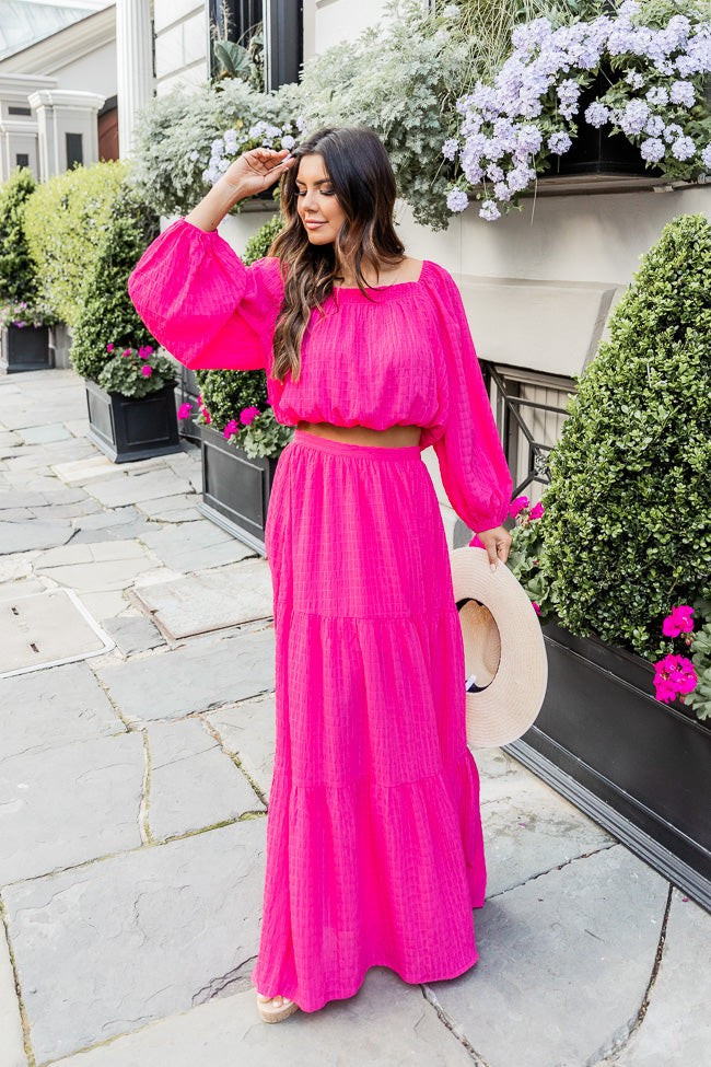 Send A Message Hot Pink Textured Maxi Skirt | Pink Lily