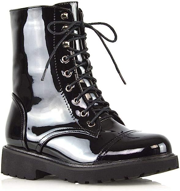 Essex Glam Womens Lace Up Ankle Boots Chunky Grip Sole Ladies Winter Retro Combat Goth Biker Mili... | Amazon (US)