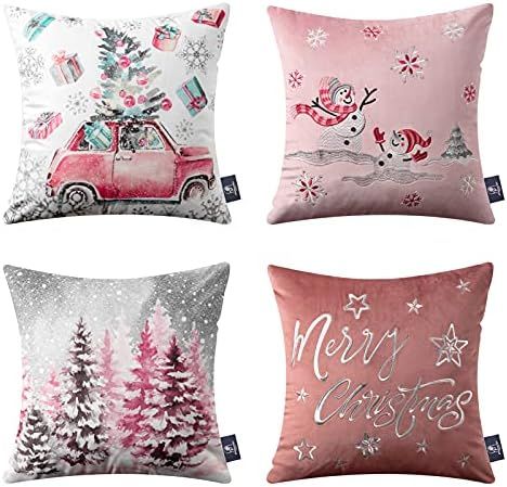 Phantoscope Set of 4 Merry Christmas Decorative Print and Embroidery Velvet Throw Pillow Covers S... | Amazon (US)