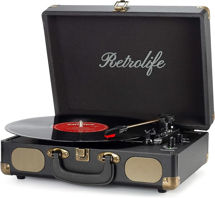 Vinyl Record Player 3-Speed Bluetooth Suitcase Portable Belt-Driven Record Player with Built-in S... | Amazon (US)