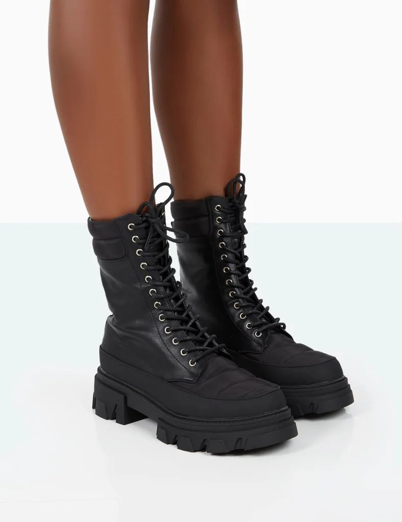 Refresh Black Pu Nylon Lace Up Ankle Boots | Public Desire (US & CA)