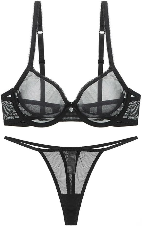 KOSTEN Women'S Lingerie Sets Ladies Underwear Thin Mesh Bra Set Transparent Thong Plus Size Bra Set | Amazon (US)