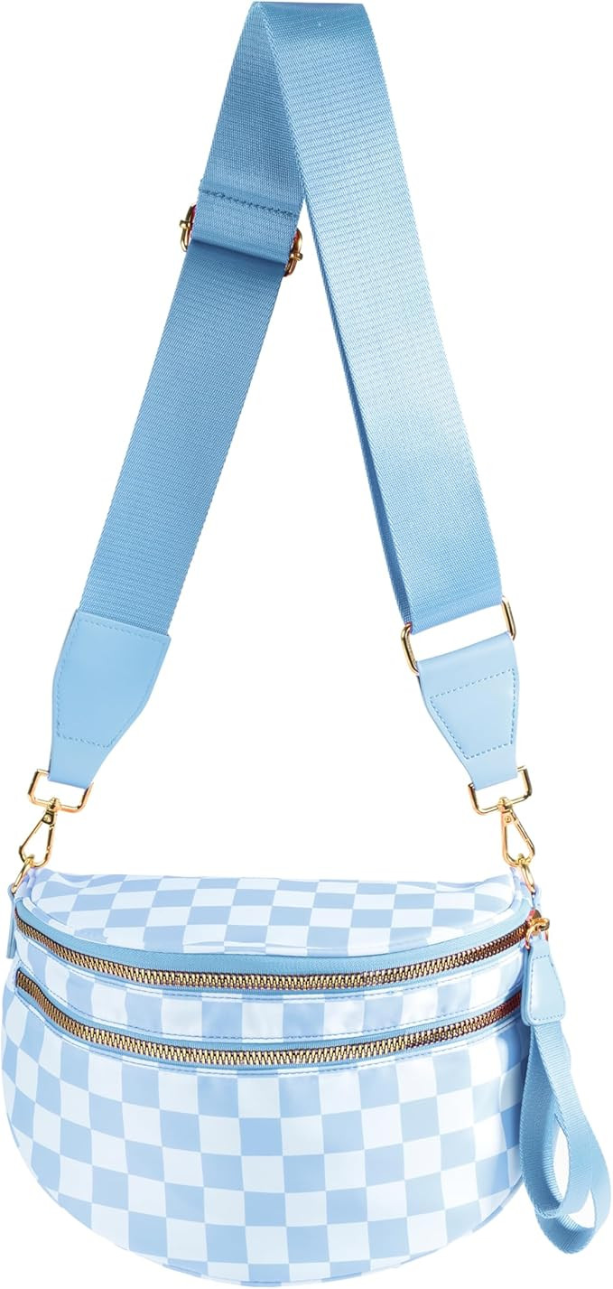 Spacious Checkered Nylon Crossbody Bag Bum Bag Checkered Handbags Wallets for Women | Amazon (US)