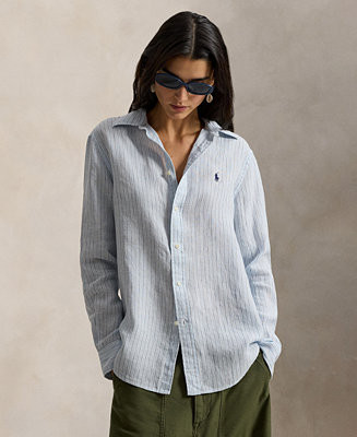 Women's Classic-Fit Striped Linen Shirt | Macy's