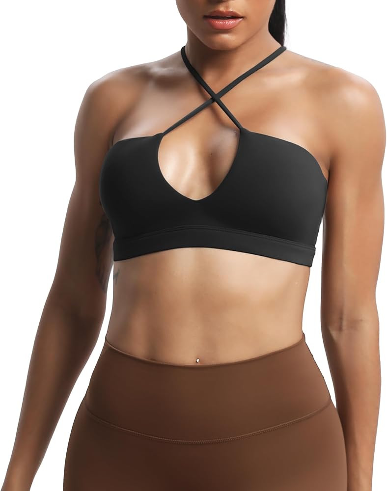 Aoxjox Women's Workout Sports Bras Jamie Deep V Fitness Training Gym Bra Yoga Crop Tank | Amazon (US)