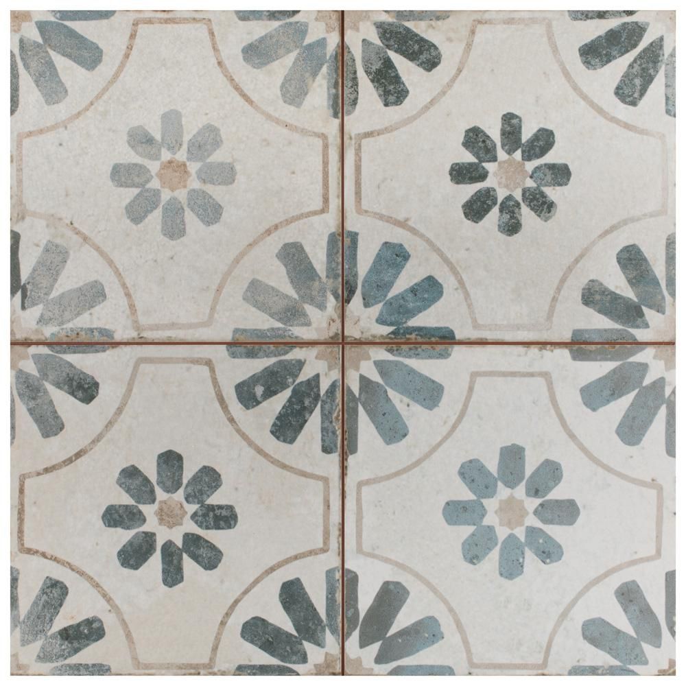Kings Blume Encaustic 17-5/8 in. x 17-5/8 in. Blue Ceramic Floor and Wall Tile (11.02 sq. ft. /Ca... | The Home Depot