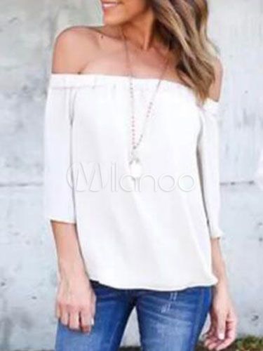 White Chiffon Blouses Bateau Off The Shoulder Women's Casual Tops | Milanoo