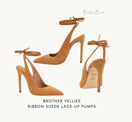 Brother Vellies Ribbon Suede Lace-Up Pumps 😍 These tan heels are absolutely stunning. 

heels l tan pumps l pumps l suede pumps l lace up pumps l spring heels 
