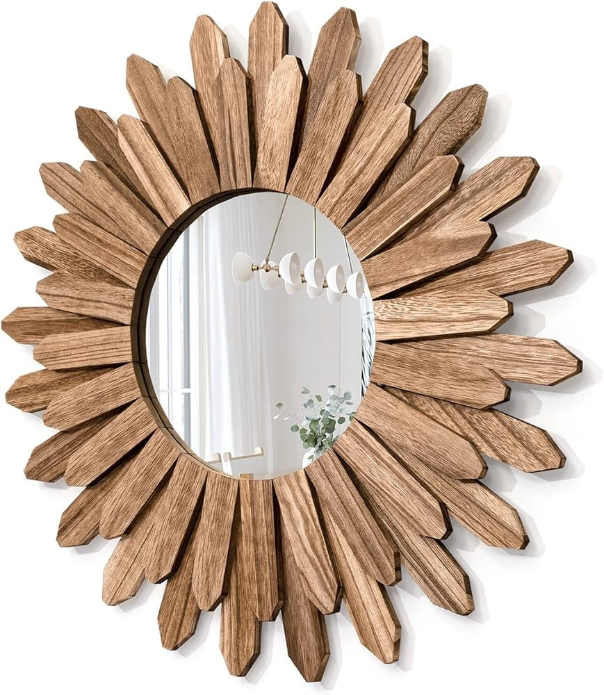 Honiway Mirror Wall Decor 21 inch Rustic Wood Boho Aesthetic Mirror for Room & Home Decor Farmhouse  | Amazon (US)