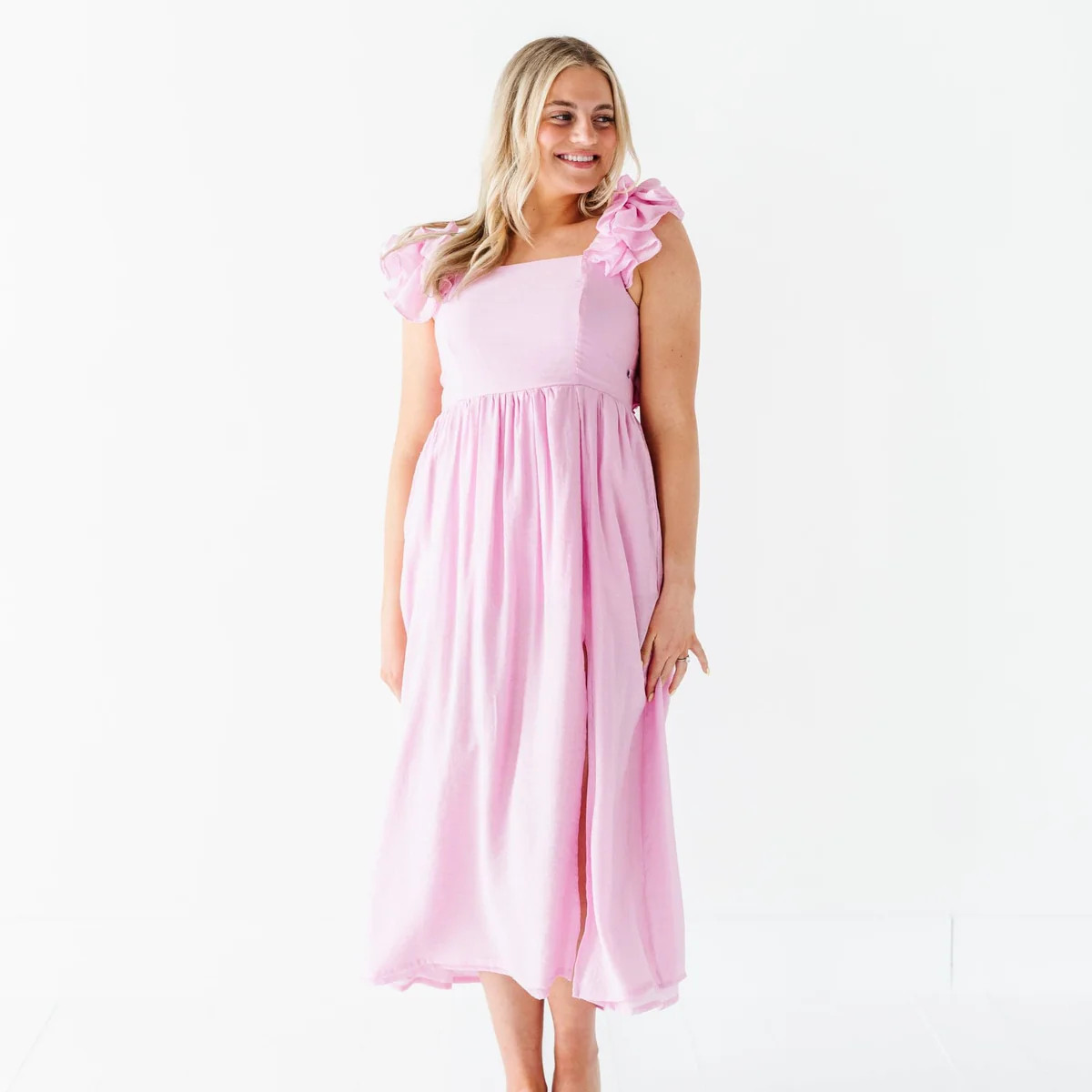 Soft Pink Women's Ruffle Dress | Bums & Roses