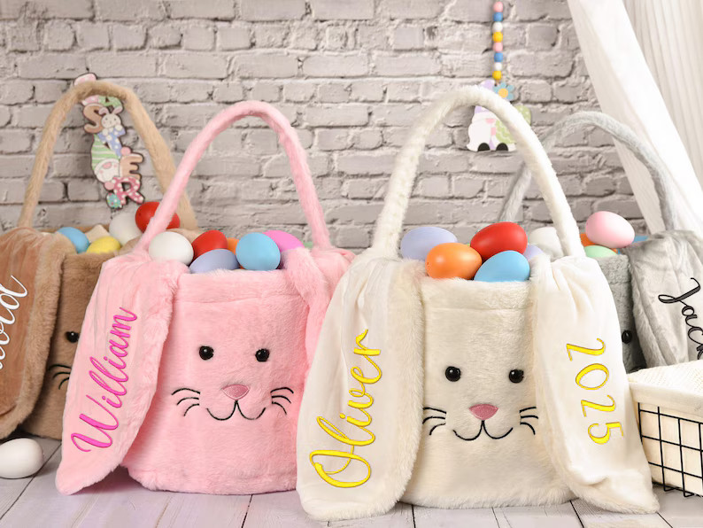 Personalized Easter Basket,embroidered Plush Easter Basket,kids Bunny Basket With Name,easter Egg... | Etsy (US)