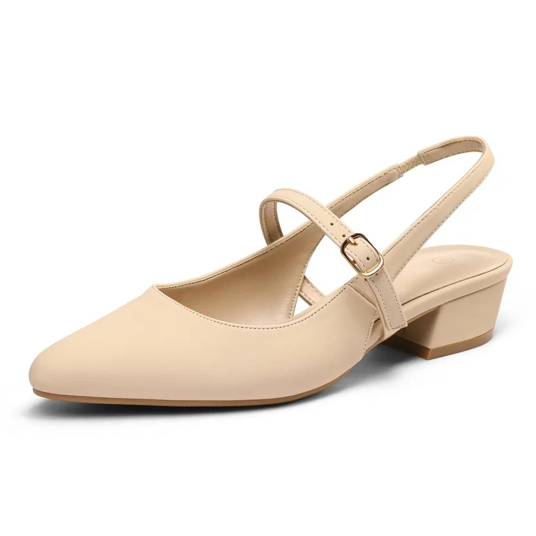 Pennysue Women's Slingback Sandals Nude Low Block Heel Mary Jane Pumps 6.5M | Walmart (US)