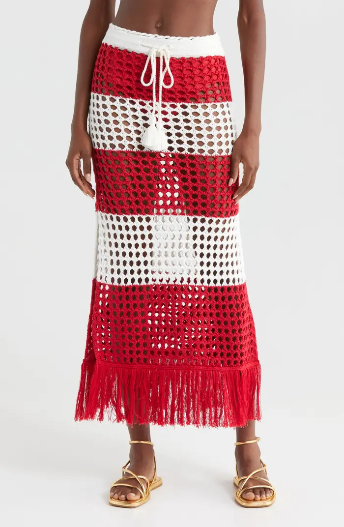 Red Stripes Crochet Cotton Cover-Up Maxi Skirt | Nordstrom