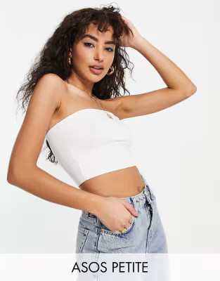 ASOS DESIGN Petite ultimate bandeau crop top in cotton in white - WHITE | ASOS (Global)
