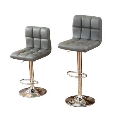 Of 2 Gray Hydraulic Swivel Bar Chairs - Faux Leather, Base, 360 Degree Rotation, Adjustable Height, Foam-injected 2pcs Leather Stools With Swivel, Hei | Wayfair North America
