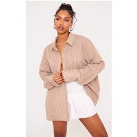 Chemise oversize à fines rayures beige et manchettes, Beige | PrettyLittleThing (FR)